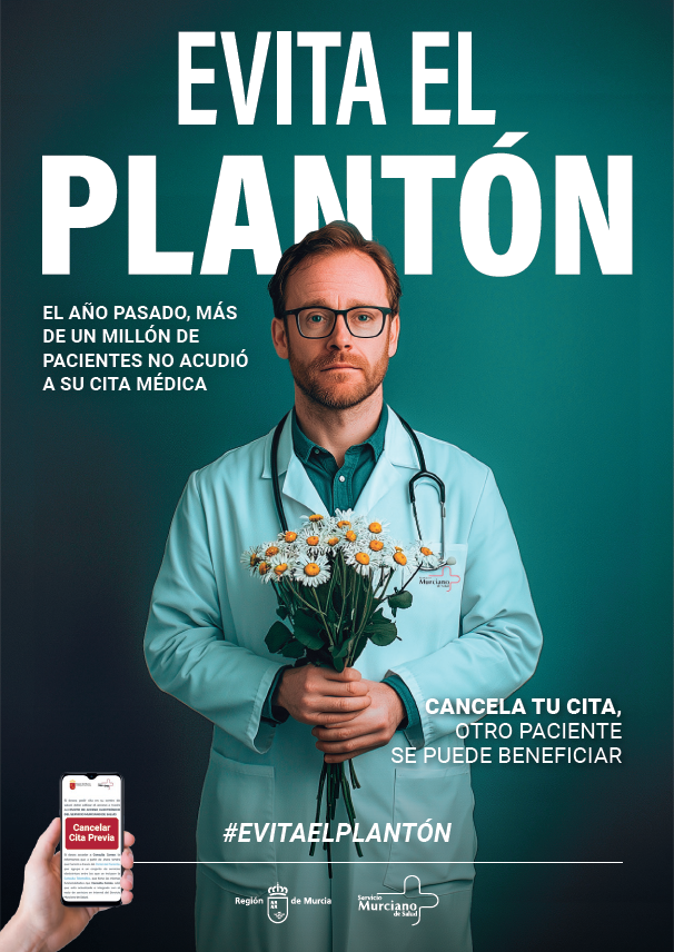 Evita el plantón. El año pasado más de un millón de pacientes no acudió a su cita médica. Cancela tu cita. Otro paciente se puede beneficiar. Cartel 1