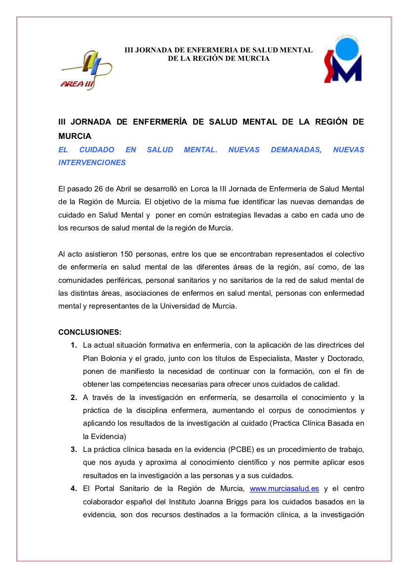 III Jornada de Enfermería en Salud Mental de la Región de Murcia