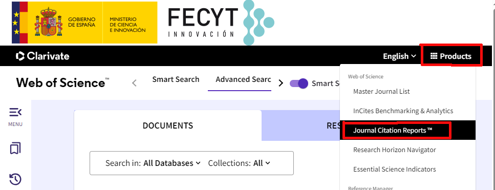 En el menú Products seleccionar la opción Journal Citation Reports
